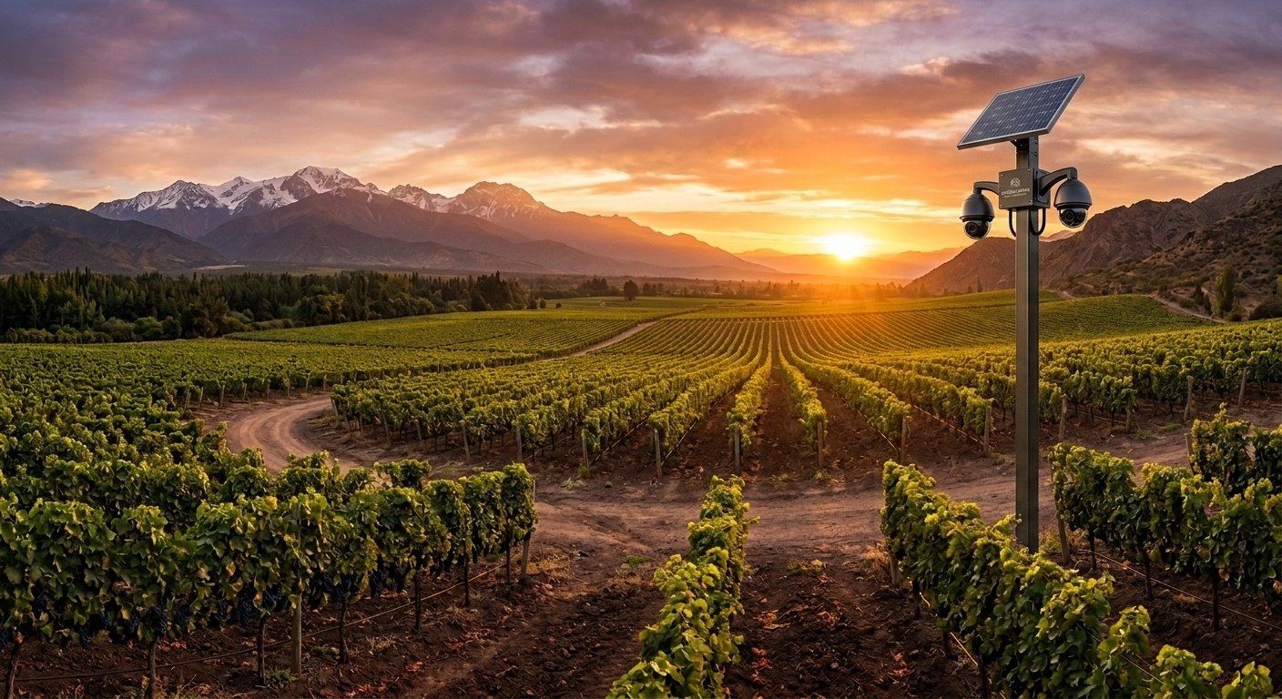 Campo agrícola con cámara de vigilancia - Agrovigilancia Online